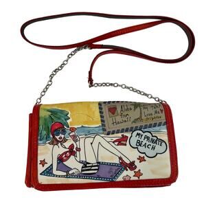 Brighton Aloha from Hawaii Crossbody Bag Red Patent Leather Multicolor Novelty